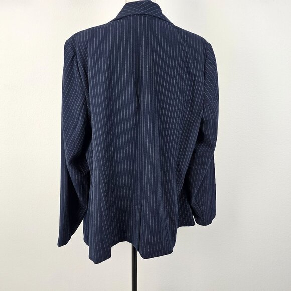 Lane Bryant Womens Jacket Blue White Pin Stripe Single Breasted Size 26 - Picture 8 of 16